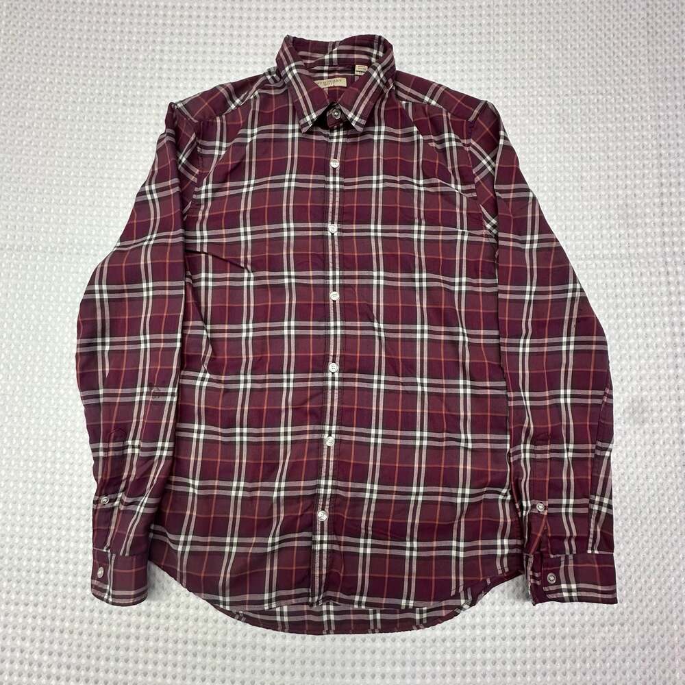 Burberry Brit Burgundy Plaid Check Cotton Long Sleeve Button Up Size M